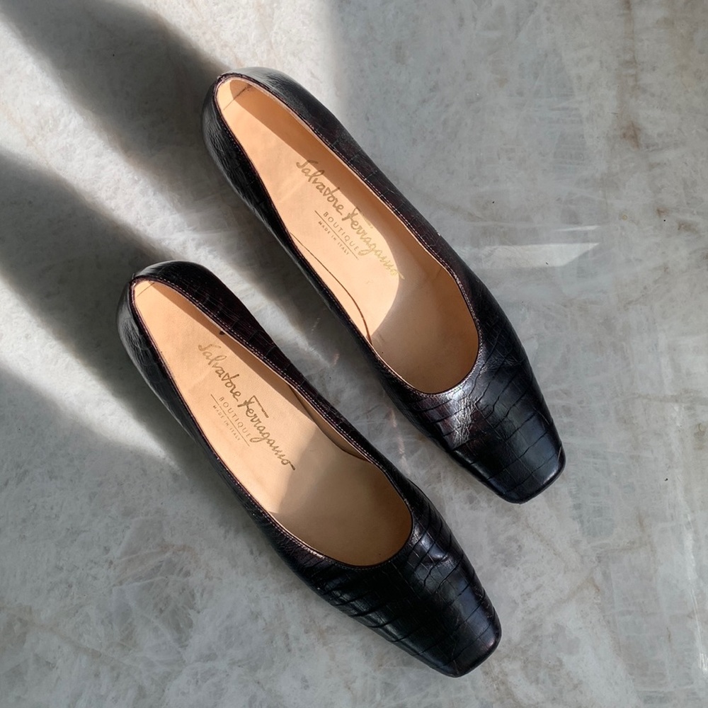 Salvatore Ferragamo vintage croc block heels